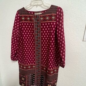LOFT Burgundy and Black Patterned Blouse